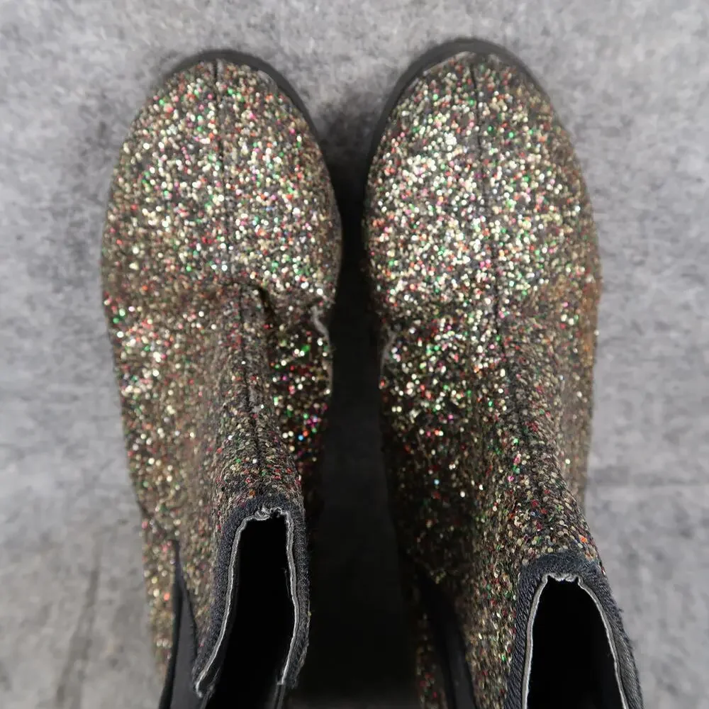 Bebe Girl Shoes Kids 3 Boots Pull On Chelsea Glitter Bootie Block Heel Youth